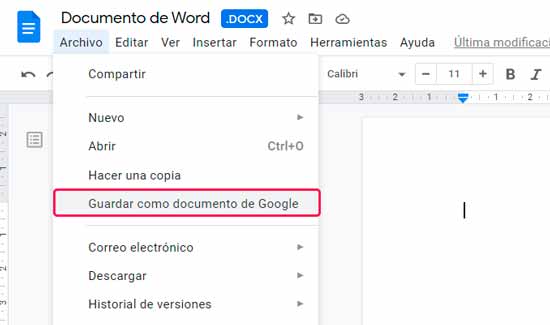 Abrir archivo de Microsoft Word desde Google Docs