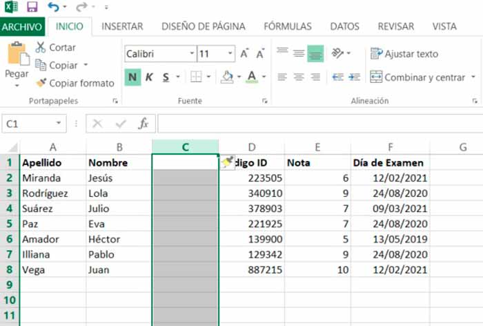 Cómo insertar una columna en Excel