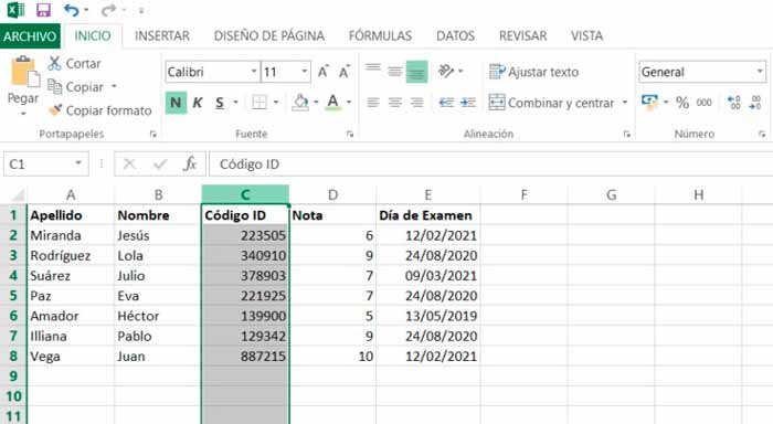 Cómo insertar una columna en Excel