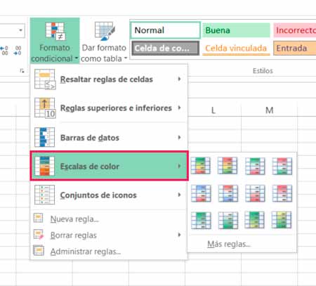Condicionales en Excel: Escalas de color