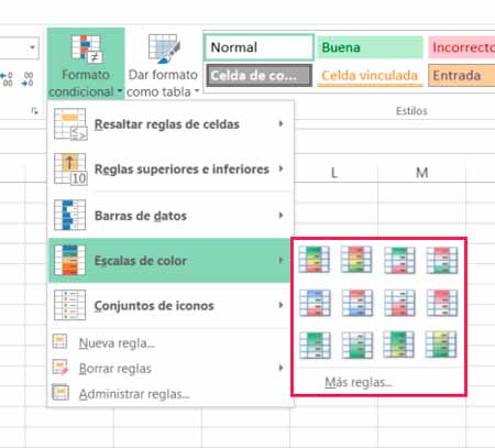 Condicionales en Excel: Escalas de color