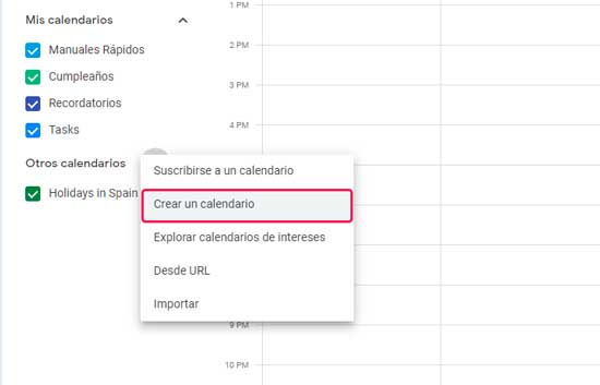 Crear calendario en Google Calendar