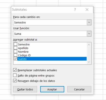 Realizar subtotales anidados en Excel